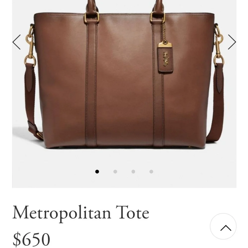 Coach Brown Leather Laptop Tote with Black Strap